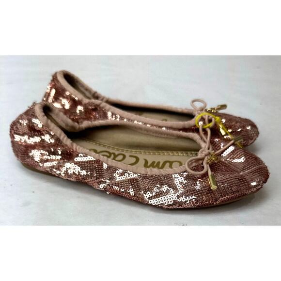 Sam Edelman Felicia Ballet Flats Rose Gold Sequins Kids Slip-On Girls Size 3 - Picture 1 of 8